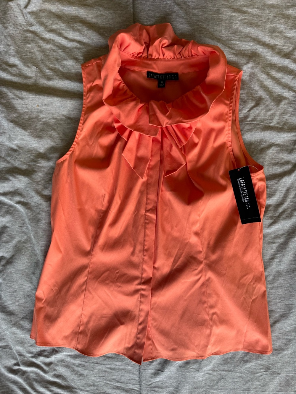 Lafayette 148 New York Coral Ruffle Neck Sleeveless Top